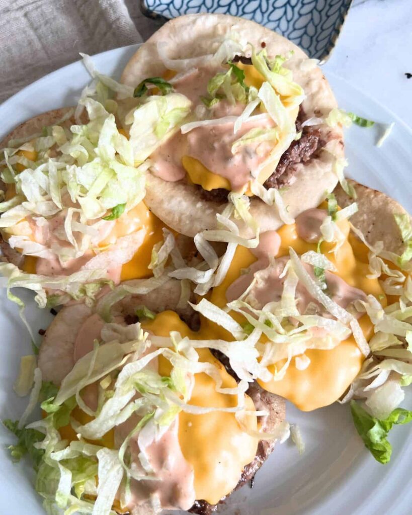 Big Mac Tacos topped with lettuce and big mac sauce! 