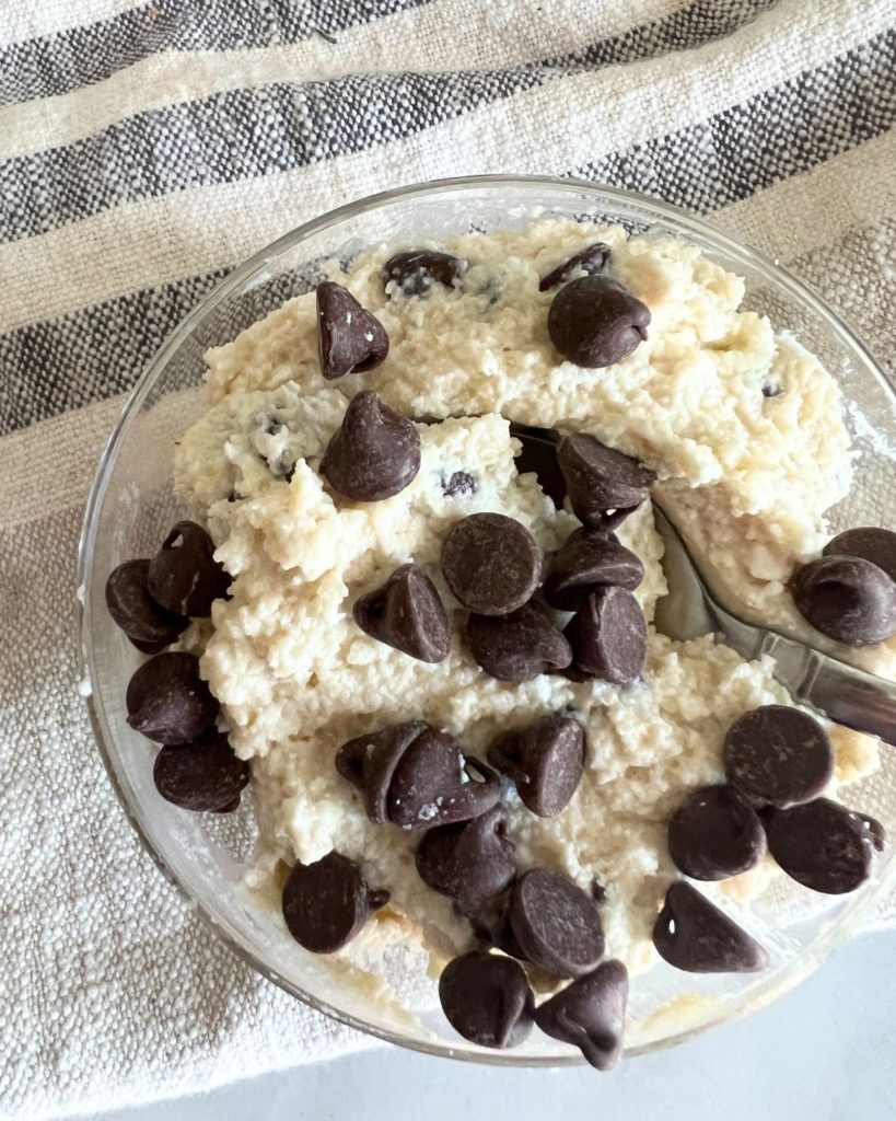 Cottage cheese viral edible cookie dough in a bowl. 